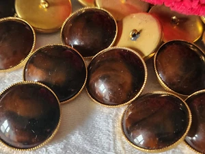 Lot Of 6 Large Vintage Gold Metal Brown Marble Buttons 2.3 Cm Ref 5190 - Picture 1 of 5