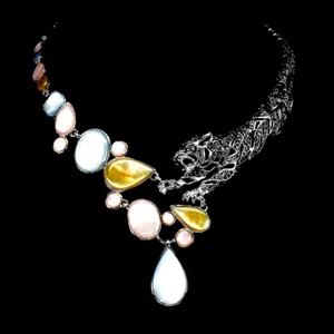 MOTHER OF PEARL RUBY & MARCASITE TIGER NECKLACE .925 STERLING SILVER 18 IN - Picture 1 of 3