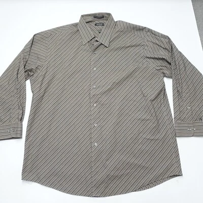 Arrow Dress Shirt Men's XL Brown Striped Cotton Wrinkle Free Long Sleeve Formal - Image 1 of 4