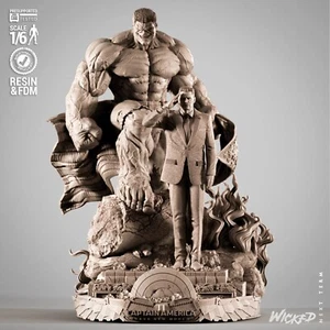 Ventaglio MARVEL 16K stampato in 3D realizzato WICKED - Red Hulk and Ross DIORAMA scala 1/6 - Foto 1 di 16