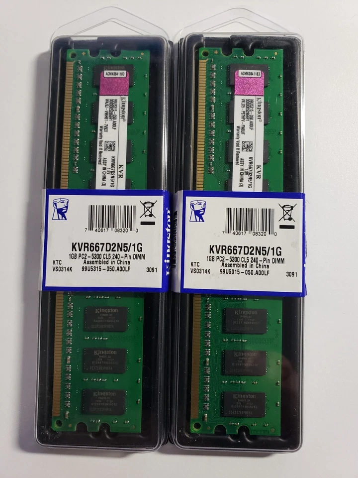Kingston KVR667D2N5/1G.  1 GB PC2-5300 CL5 240 pin DIMM 667 MHz DDR2 Memory - Image 1 of 1