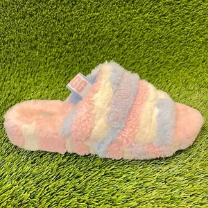 UGG Fluff Yeah Slide Cali Collage Womens Size 11 Winter Fur Slippers Shoes - Picture 1 of 10