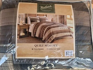 Woolrich Quilt Mini Set 3-Piece Full/Queen Winter Plains Stripe Pattern Taupe - Picture 1 of 2