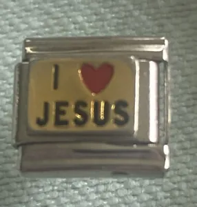 I Love Jesus Italian Charm Enamel Link 9MM Red Heart Christian - Picture 1 of 4