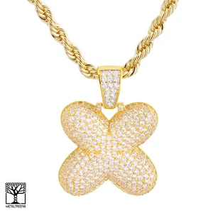 X Initial Custom Bubble Letter Gold Plated Iced CZ Pendant 24" Chain Necklace  - Picture 1 of 4