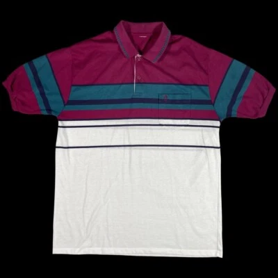 VTG Men’s Munsingwear Penguin Polo Shirt Striped Pink Green Grand Slam 70’s 80’s - Image 1 of 4
