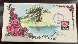 #2378, LOVE 25 cents Pink Rose, Collins Hand-painted  FDC Perfect!!! - Picture 1 of 1