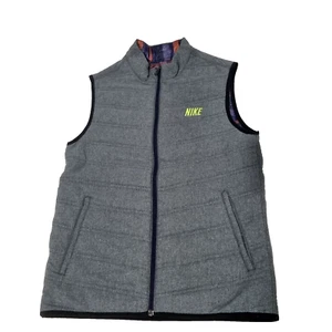 Nike Golf Puffer Vest Jacket Reversible Grey Tartan Full Zip Men Size S - Picture 1 of 24