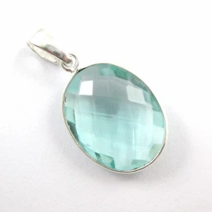 Bezel Gem Pendant with Bail-Aqua Quartz Sterling Silver Oval Bezel 28mm - Picture 1 of 5