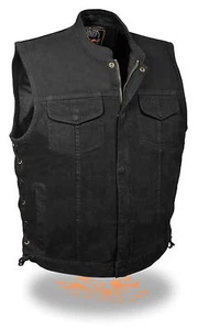 Men's SOA Side Lace Club Cut Vest Denim w/ Gun Pockets Concealed Snaps & Zipper - Picture 1 of 2