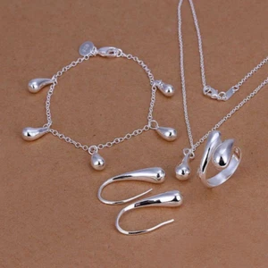 fashion women wedding silver Bracelet necklace earring ring drop jewelry set 925 - Picture 1 of 1