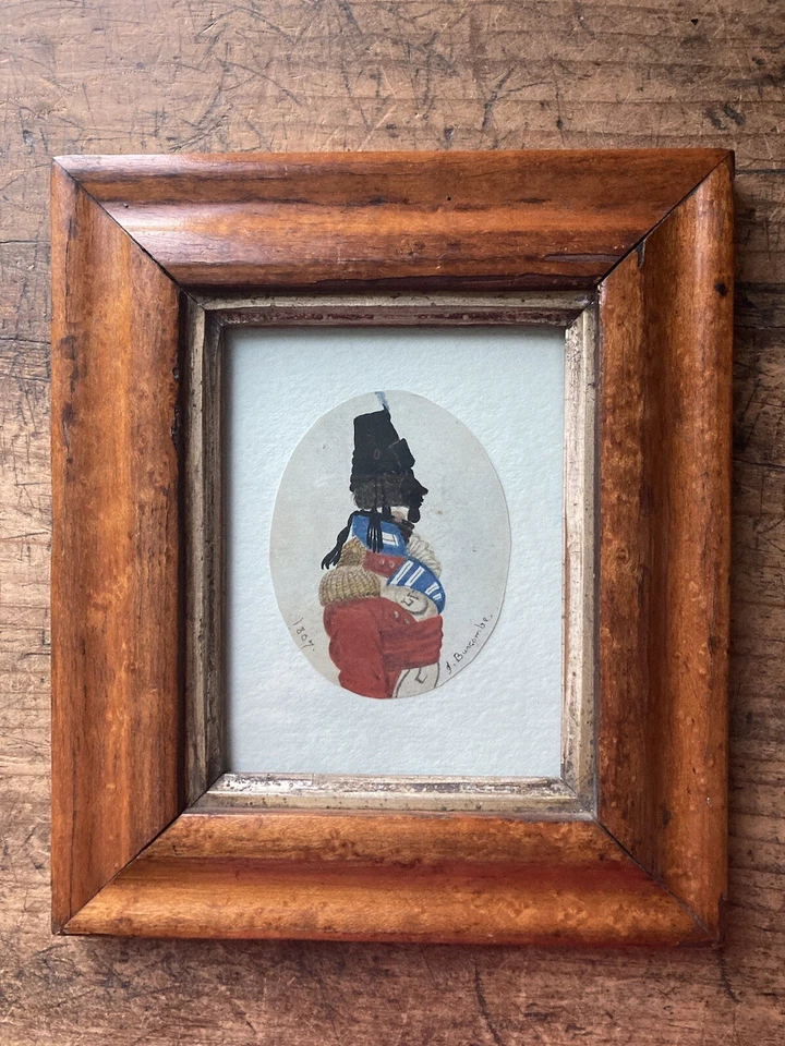 RARE! DATED 1807 Antique Signed water color silhouette Portrait Officer Uniform - Image 1 of 4