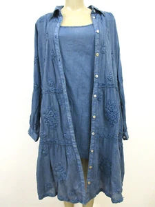 Embroidered Shirt Dress Kyla Seo 2pc Washed Blue Cotton Size S NWT - Picture 1 of 12