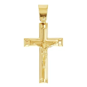 Italian 14k Yellow Gold Hollow 3D Jesus Crucifix Cross Pendant 1.5" 3.1 grams - Picture 1 of 4