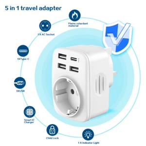 UK Reiseadapter USB England Deutschland Stecker Typ G Stromadapter für Irland DE - Bild 1 von 9