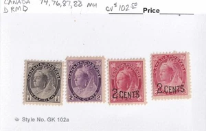 MATT'S STAMPS SCOTT CANADA #74, #76, #87, & #88 VICTORIA ISSUES, MH, CV$102.50 - Picture 1 of 3