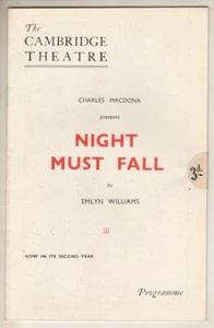 Playbill de Londres firmado por Emlyn Williams (solo) "Night Must Fall" 1936 - Imagen 1 de 8