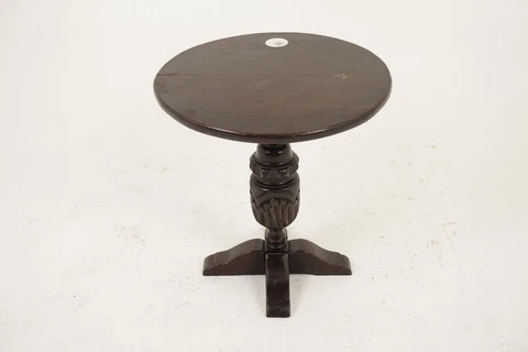 Vintage Oak Table, Circular Carved Pub Table, Planter, Scotland 1930, H1061 Cover