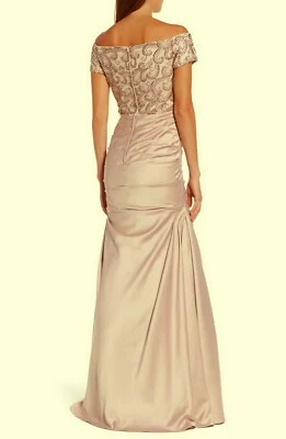 La Femme шампанское с плеча бисером атласная труба платье размер 4 Orig $508 - Изображение 1 из 4