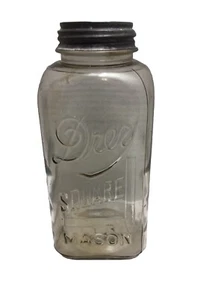 Vintage 1913-1923 Square Ribbed Half Gallon Ball Perfect Drey Jar With Zinc Lid - Picture 1 of 9