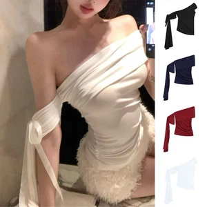 Womens Summer One Shoulder Irregular Off Shoulder T Shirt for Casual Vacation - Picture 1 of 27