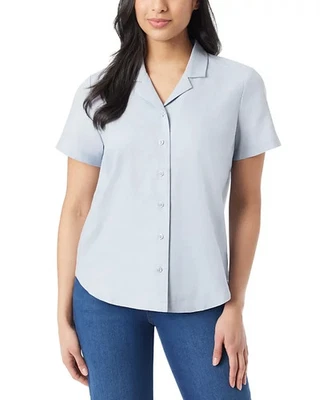 Camisa para mujer Gloria Vanderbilt mezcla de lino abotonada campamento hidra azul talla M Foto 1 de 4
