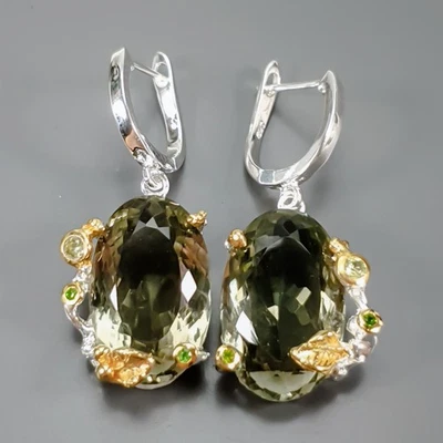 Jewellery 36 ct+ Natural Green Amethyst Earrings 925 Sterling Silver /E128538 - Image 1 of 4