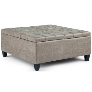 Atlin Designs Coffee Table Storage Ottoman in Distressed Gray Taupe Faux Leather - Picture 1 of 9