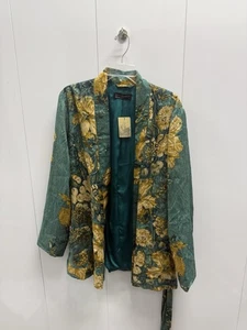 Peruvian Connection Damen Strickjacke Kimono vorne offen geblümt XL Neu mit Etikett grün gold - Bild 1 von 3