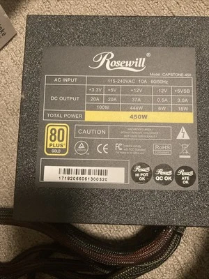 ROSEWILL CAPSTONE-450 80 PLUS GOLD 450W POWER SUPPLY - WORKING - Image 1 of 4