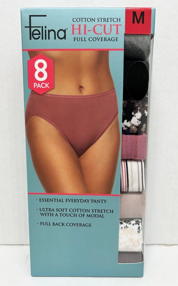 Felina Women's 3 pk Cotton Modal Stretch Hi-Cut Full Coverage Panties Medium