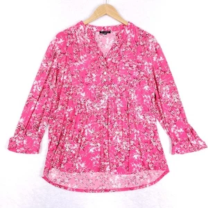 Ava & Grace Pink Floral Tunic Top XL Ruffle Sleeve Feminine Core Stretch - Picture 1 of 9