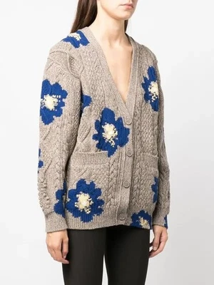 CARDIGÃ BARRIE CINZA AZUL FLORAL CASHMERE MALHA CABO TAMANHO P $2650 - Imagem 1 de 4