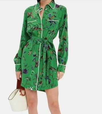 Vestido Camisa Derek Lam Talla 8 Multicolor Foral Manga Larga Corbata Cinturón Minorista $560 Foto 1 de 4