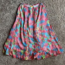 Ruby Rd Festival Hippie Skirt 6 P Pink Floral Lined Hawaiian Skirt Elastic Waist