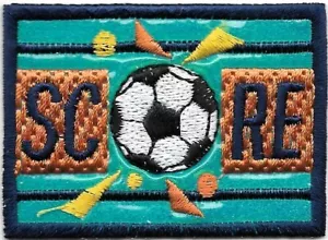 Aqua Blue Orange Soccer Football Score Embroidered Patch - Picture 1 of 1