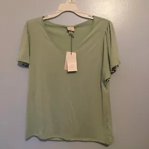 NWT Women's A New Day V Neck Short Sleeve Top Shirt, Medium M, Color Mint - Picture 1 of 4