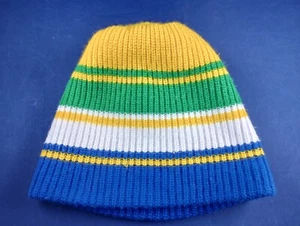 Vtg Knit Winter Stocking Hat Cap Striped Blue Green Yellow White *579 - Picture 1 of 1