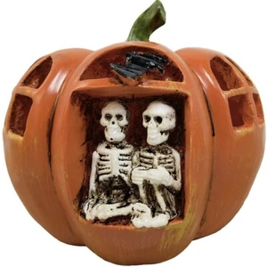 Halloween Skeleton Pumpkin Decorative Decor Light Resin LED Cemetery Battery Inc - Picture 1 of 10