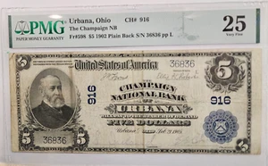 1902 $5 The Champaign National Bank of Urbana Ohio PMG VF25 CH #916 - Picture 1 of 2