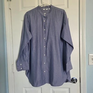 Uniqlo Button Up Tunic Shirt Dress Size L Blue Striped Oversized Coastal Preppy - Picture 1 of 11
