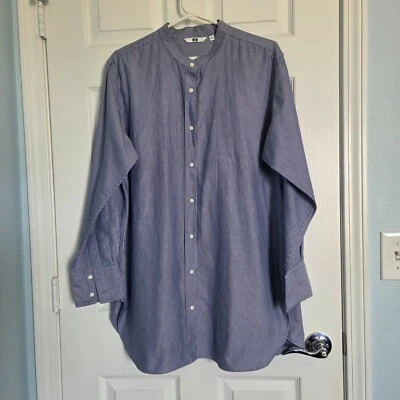 Uniqlo Button Up Tunic Shirt Dress Size L Blue Striped Oversized Coastal Preppy - Image 1 of 4