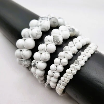 Howlite Double Layer Macrame Adjustable Natural Gemstone Bracelet 4, 6, 8, 10mm - Image 1 of 4