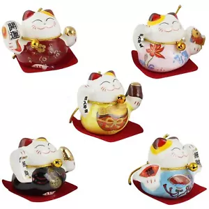 Gatitos de cerámica pequeños gatos de la suerte blancos juego de 5 2 Maneki Neko gato - Imagen 1 de 5