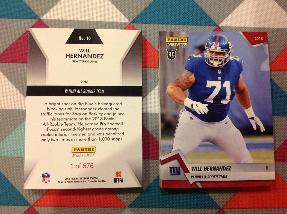Will Hernandez #10 Giants UTEP RC Red Base 2018 Panini Instant All Rookie Team - Image 1 of 1