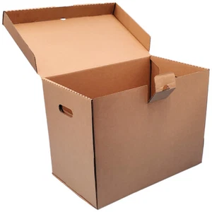 Heavy Duty Cardboard Storage Box with Lid for File Folders - 17.5" × 10.5" × 13" - Picture 1 of 1