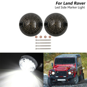 Fits Land Rover Defender 90-16 Smoked LED Front Side Marker Lights Round 2x 73mm