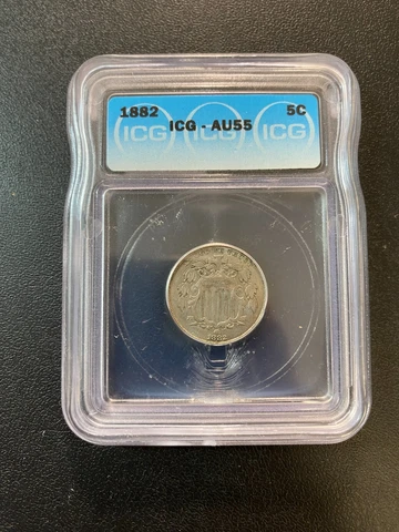 1882 SHIELD NICKEL ICG AU-55 - ABOUT UNCIRCULATED - TYPE - CERTIFIED SLAB - 5C Cover