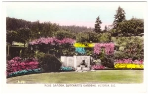 Rose Garden, Butchart Gardens, Victoria BC, Vintage Tinted RPPC Postcard #2 - Bild 1 von 2