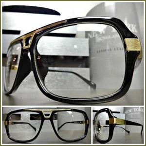 Mens Women CLASSIC VINTAGE RETRO Style Clear Lens EYE GLASSES Black & Gold Frame - Picture 1 of 8